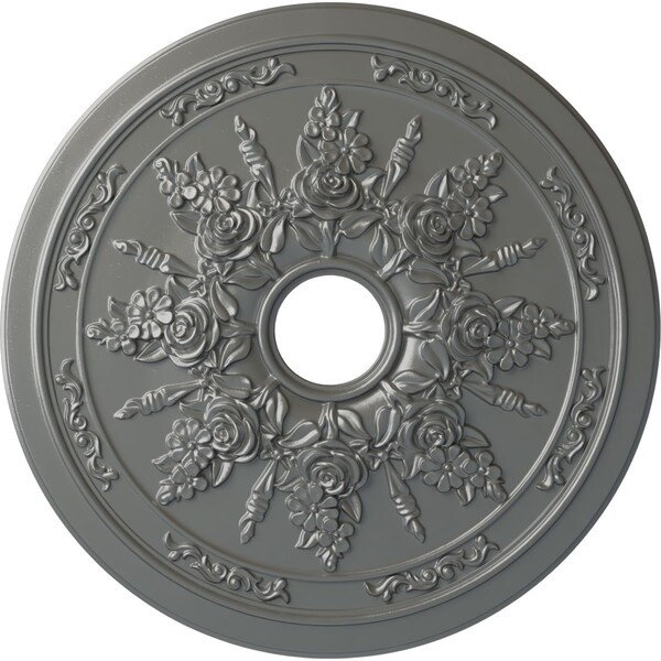 Ekena Millwork Rose and Ribbon Ceiling Medallion (Fits Canopies up to 4"), 23 5/8"OD x 4"ID x 1 1/2"P, Silver CM23ROSLS - main